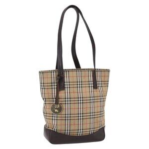 Authentic BURBERRY Nova Check Shoulder Bag Canvas Beige Gold